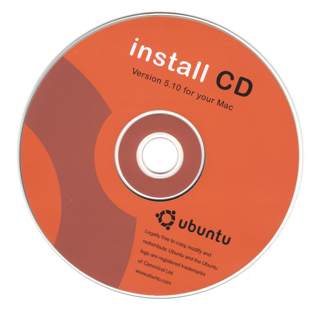 Scan of Ubuntu 5.10 for Mac Install CD